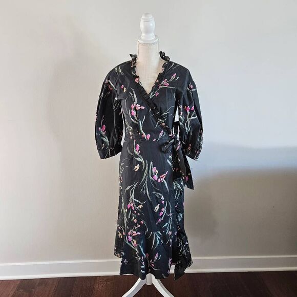 Marchesa Notte Cassia Wrap Puff Sleeve Dress Size 6 - Picture 1 of 7